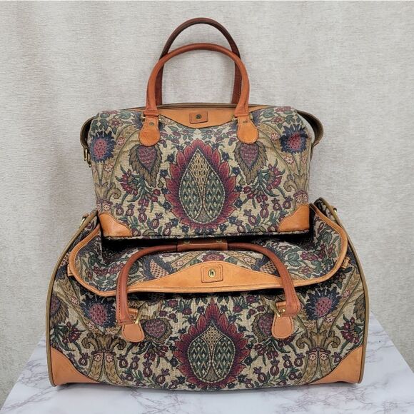 Hartman Vintage Tapestry and Leather Travel Bag Set Train Case and Duffle Bag - Picture 1 of 16
